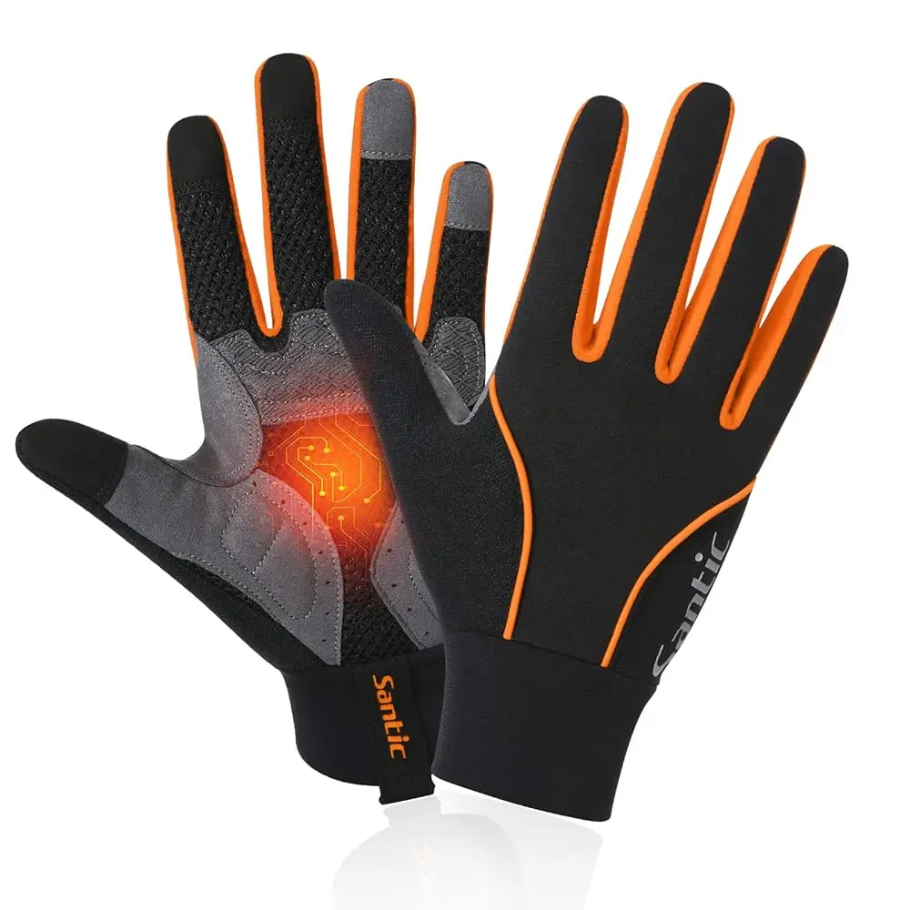 Santic Herren Vollfinger-Handschuhe Winter Thermal Fleece Wärmer Fahrradhandschuhe Winddicht Männlich Motorrad MTB Fahrradhandschuhe K9M9134