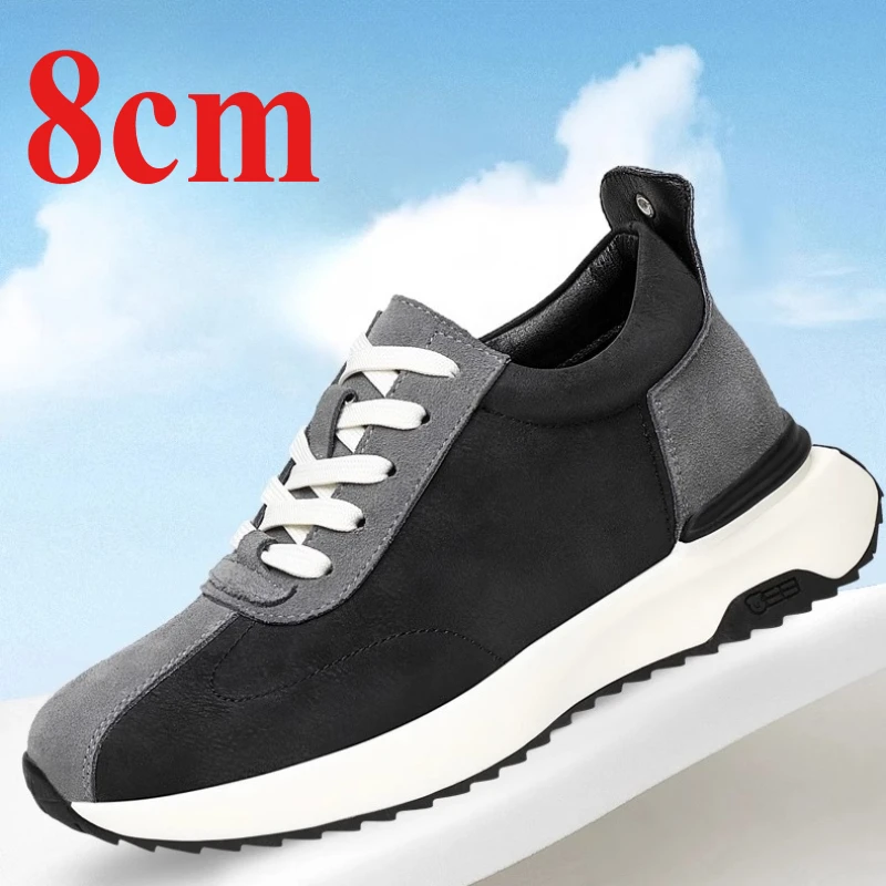 

Height Increasing 8cm Fashionable Casual Shoes for Men's Genuine Leather Breathable Board Shoes Invisible Elevator Sports Shoes