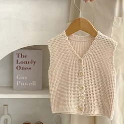 Korean Style Infant Baby Girl Knitting Cardigan Sweater Sleeveless V-neck  Solid Color Autumn Newborn Baby Girls Knitting Vest