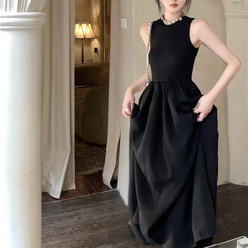 Summer Women Fashion Hollow Long Dress Lady Comfortable Daily Sleeveless Designer Dress Female Classic Versatile Leisure Dress