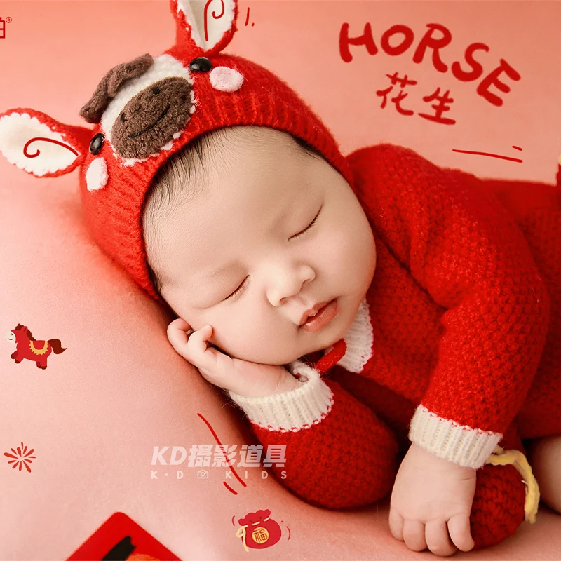 Perlengkapan Fotografi Bayi Tema Kuda Poni Lucu, Jumpsuit Bayi Bentuk Kuda dengan Topi Senada 2026, Boneka Kuda Plush Lembut untuk Pemotretan