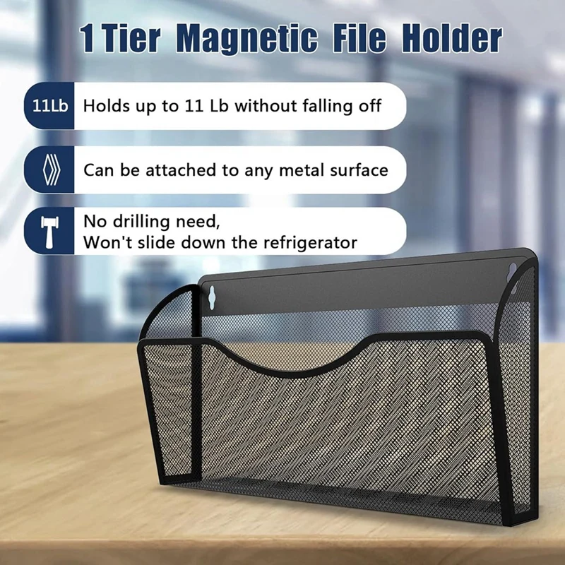 1-Tier Magnetic File Holder Capacity Office Hanging Magazine Rack For Refrigerator, File Cabinets