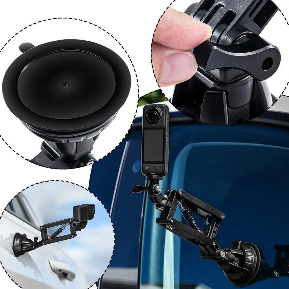 Car Mount Bracket For DJI Pocket 3/Action 5 Pro/Insta360 Ace Pro 2 Suction Cup Shock Absorber Arm For GoPro Camera Accessories