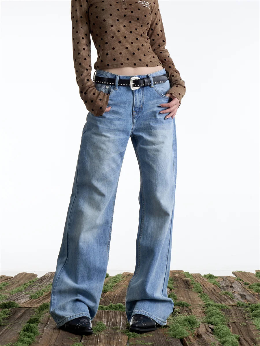 Washed American Retro Denim Jeans Women's Spring Summer Loose Straight Leg Wide Leg Pants High Sensation Versatile Long Trousers