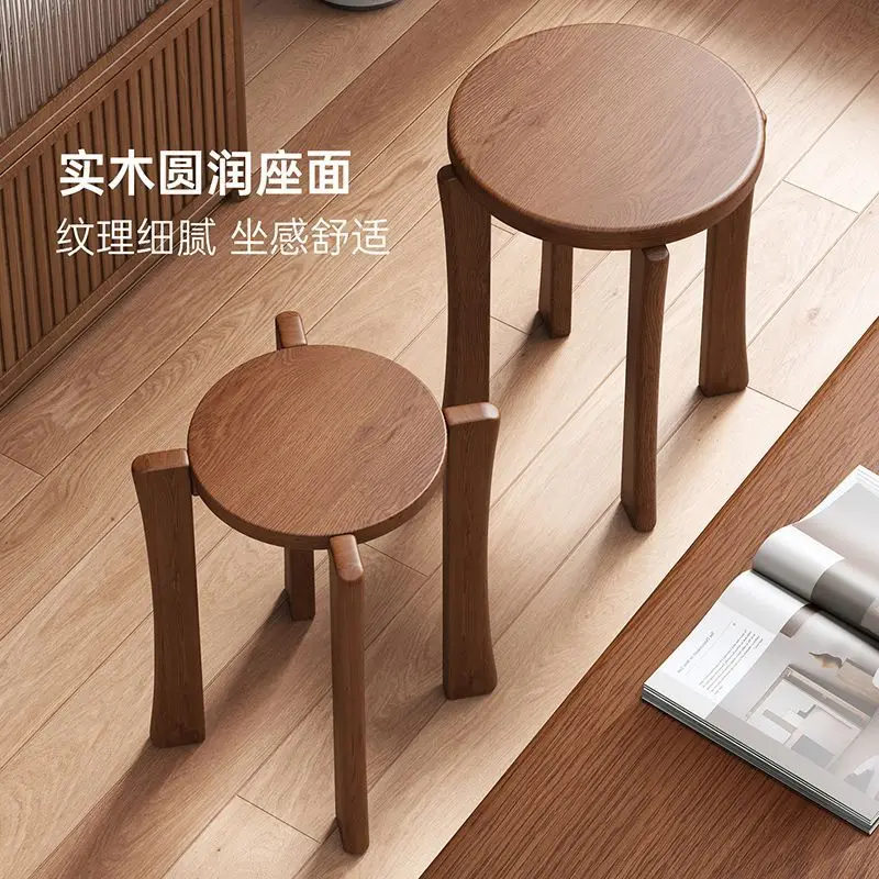 Solid wood table and stool combination, household stacking combination, spare round stool study storage
