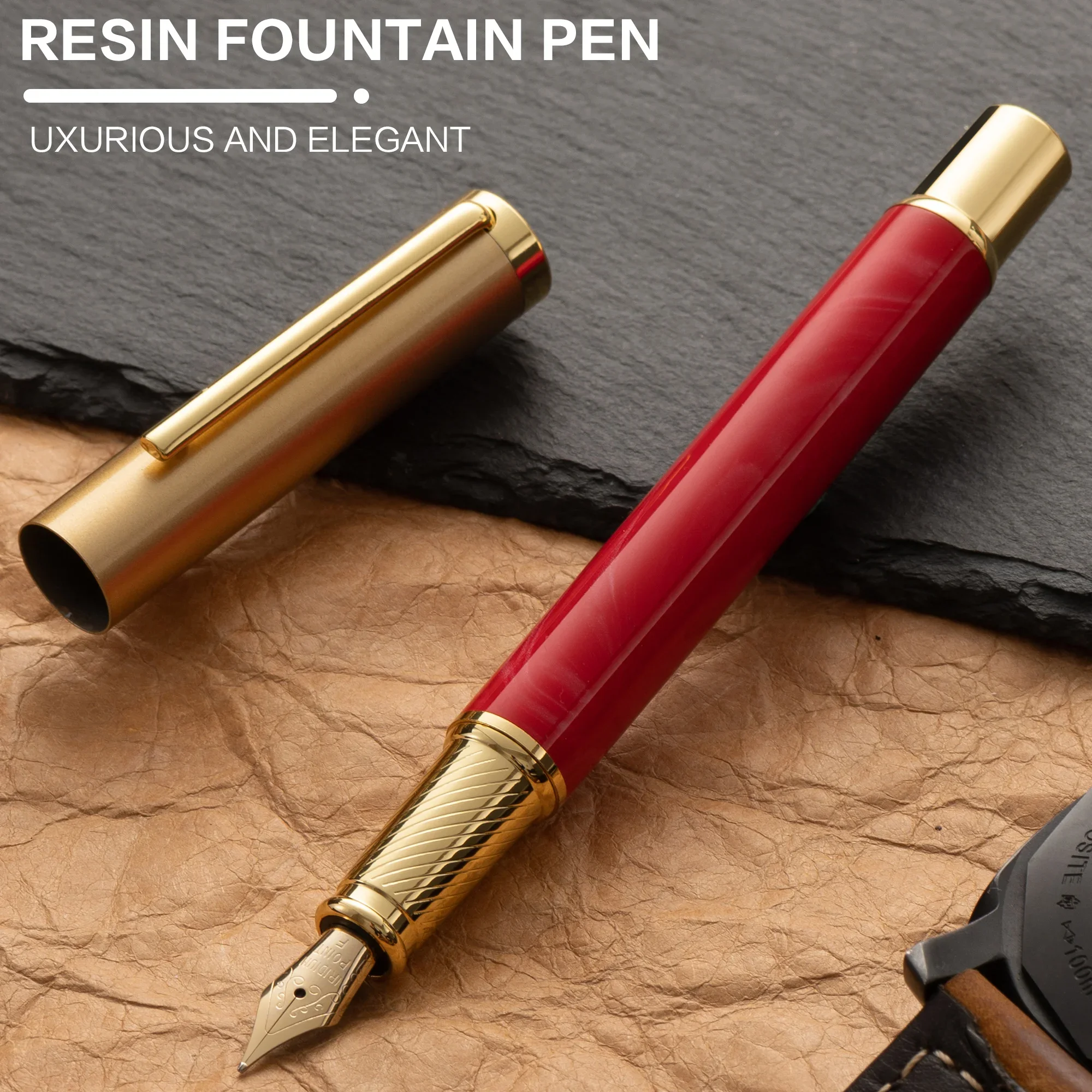 Exquisite Resin Fountain Pen Set, Medium Nib, Includes 15ml Ink, Gift Box, Note Taking, Calligraphy, Smooth Writing Fountain Pen