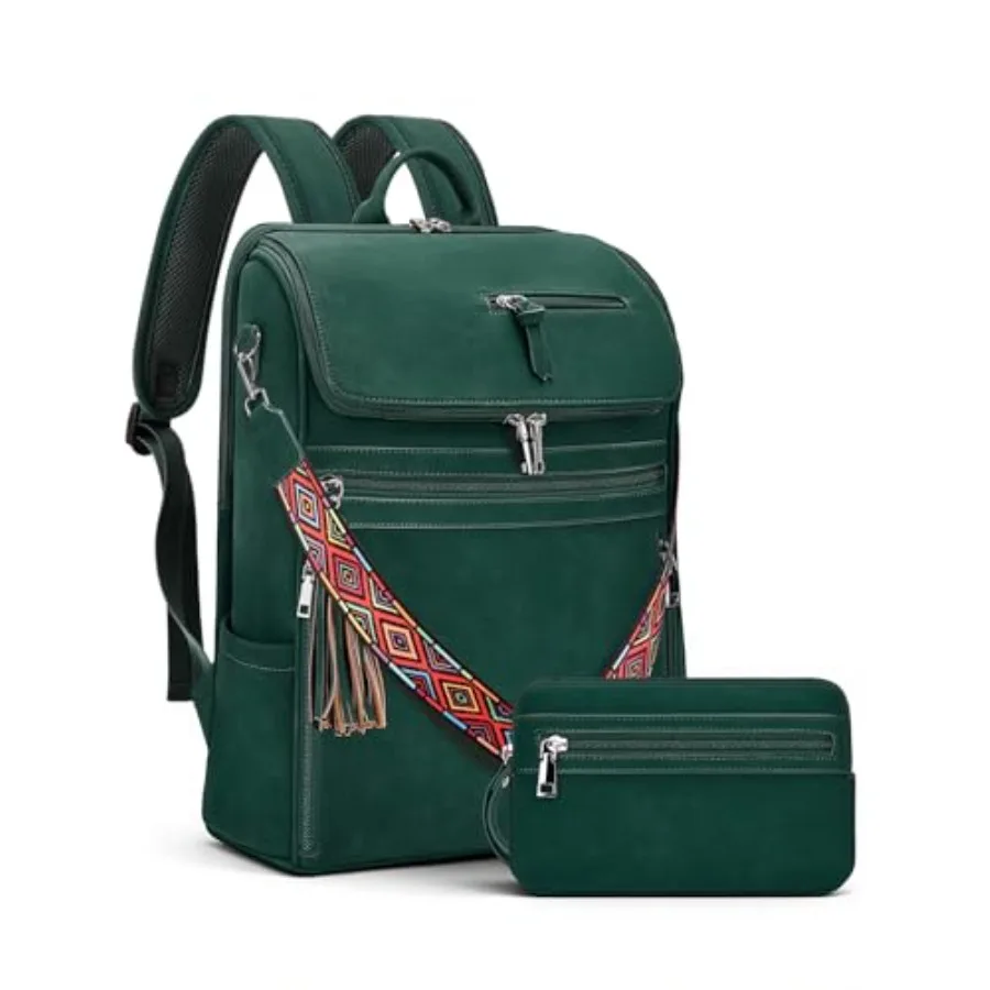 

Leather Laptop Backpack for Women Designer Laptop Bag 16.5 inch Travel Computer Backpacks Purse with Tassel for Work Business w