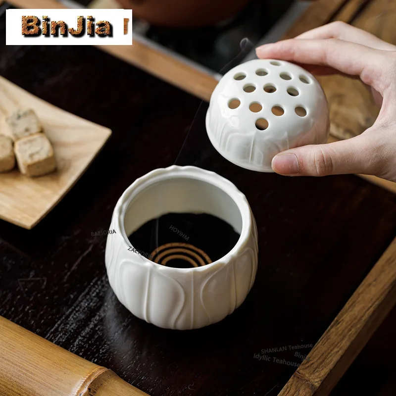 BAEJORIA Apricot White Glaze Fortune Lotus Incense Holder Mist Smoking Steamers Incense Burners Aromatherapy Censer Teaware Gift