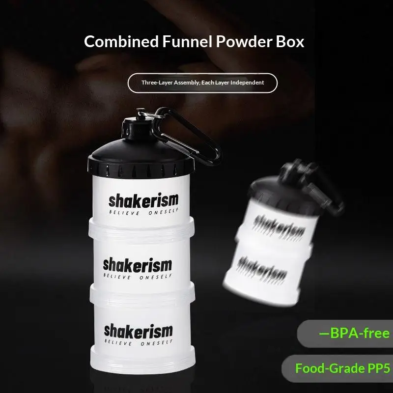 Stackable 1 2 3 Layer Protein Powder Container Portable Funnel Box With Handle Fitness Supplement Bottle For Gym Snack Storage