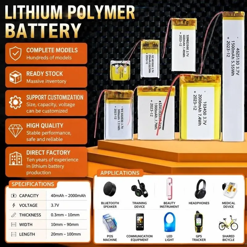 100pcs 501015 501020 501025 501055 501215 501220 Polymer lithium battery 3.7V