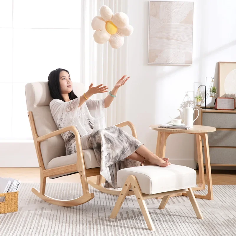 Apartemen Kecil Balkon Kursi Rumah Tangga Santai Sofa Malas Tunggal Ruang Tamu Kursi Dewasa Kursi Goyang Kayu Solid
