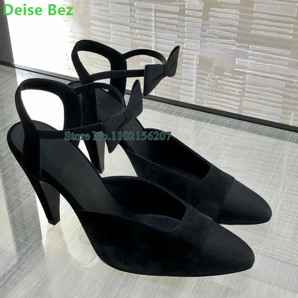 Elegant Pointed Toe Mixed Colors Butterfly Deisgn Pumps For Female Women Sweet Slingback Leather And Satin Fabric Dress Shoes