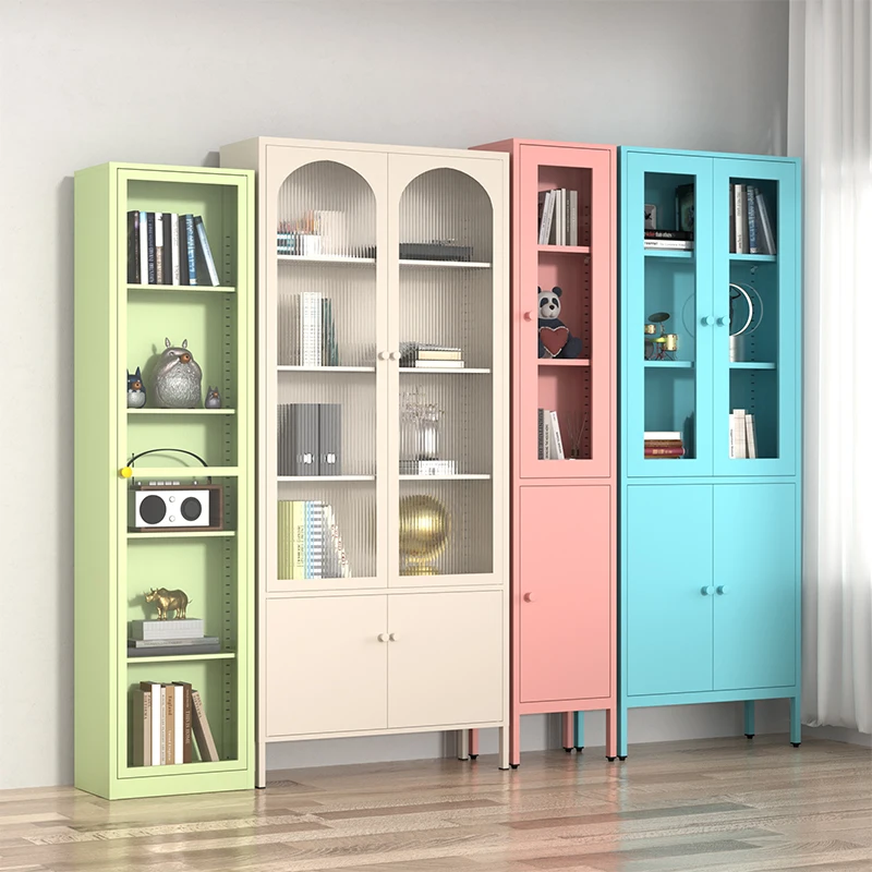 ！@Modern Steel Bookcase with Glass Doors Multi-functional Space-saving Design for Living Room Home Office Customizable Color Siz