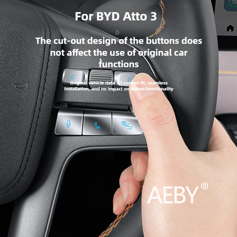 

AEBY For BYD Atto 3 Smart Driving Edition 2022-2025 Steering Wheel Metal Stickers Set,Button Panel Anti-Scratch Protection