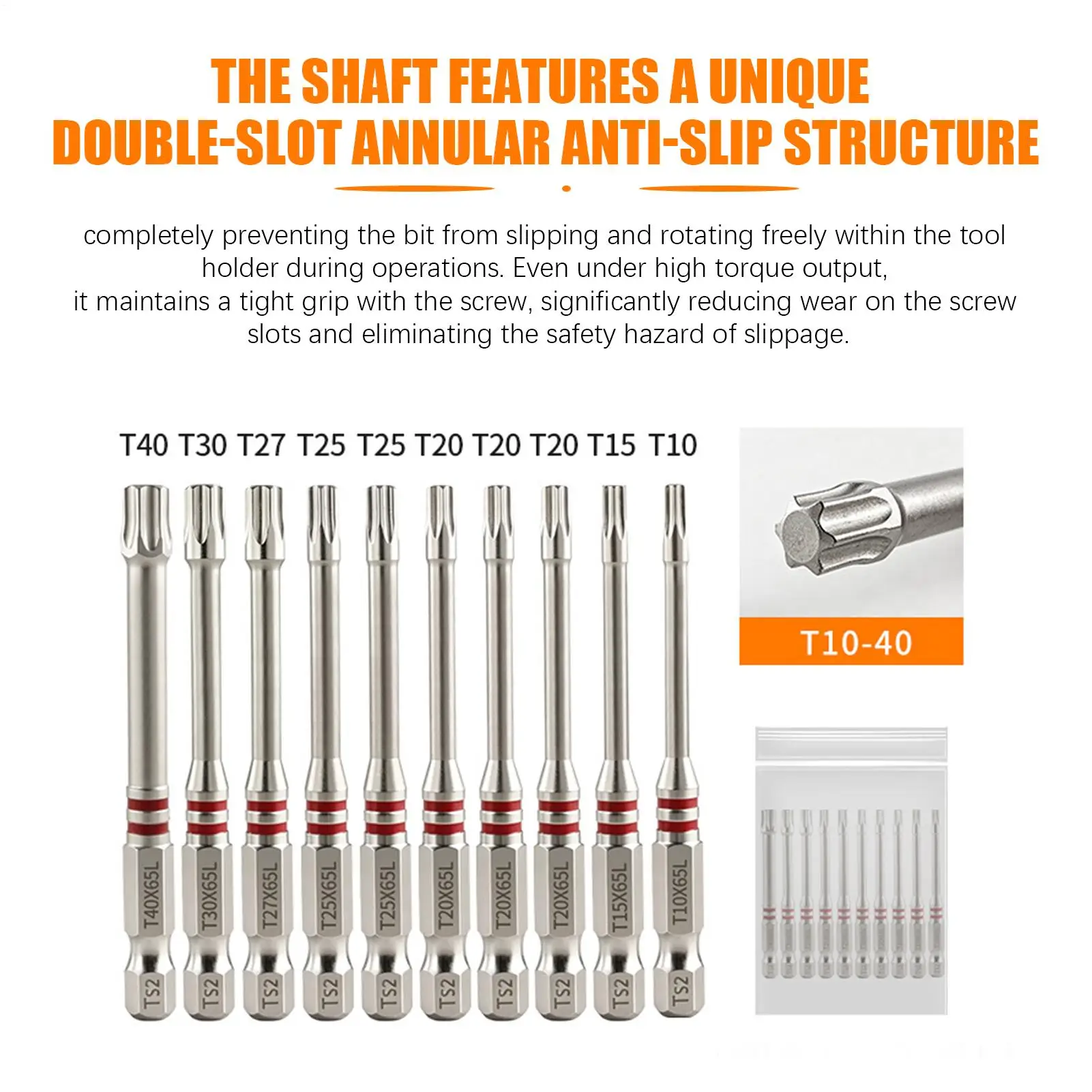 Hex Drill Bit 10 Pieces 65mm S2 Steel Strong Magnetic Anti-Slip Hex Head Wrench Drill Bit For Garage Workshop Warehouse Studio