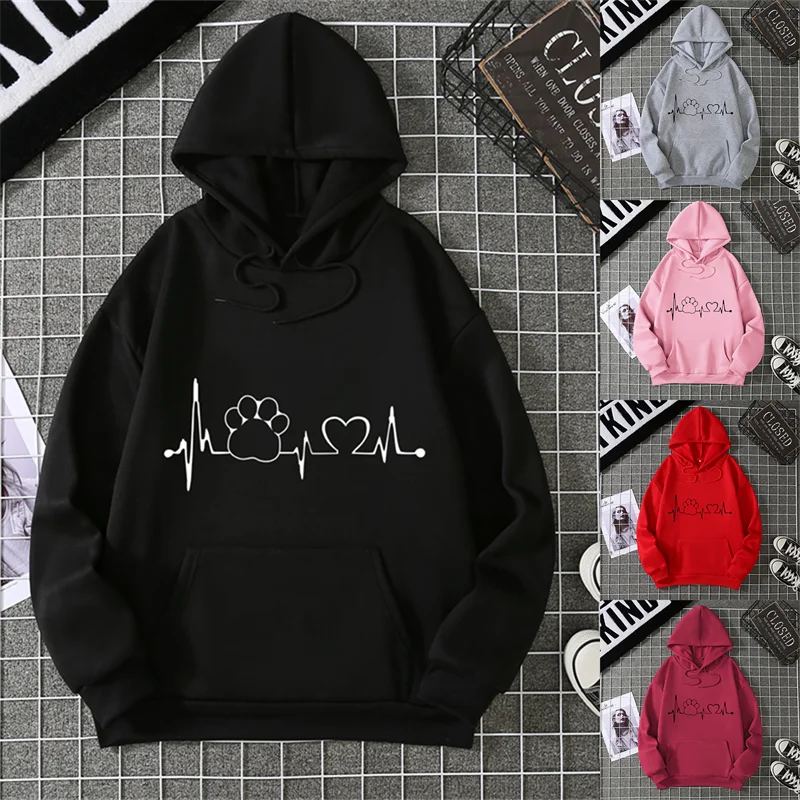 2025 gato garra coração simples gráfico com capuz moda feminina casual hoodies outono inverno casual moletom solto o-pescoço casal topos