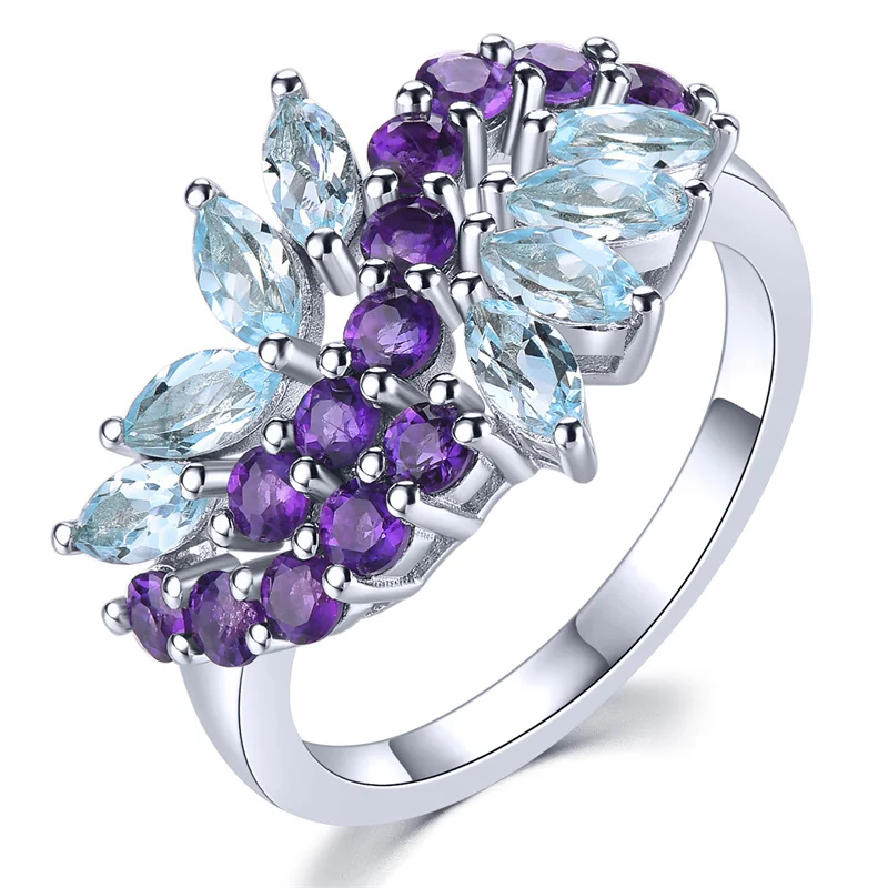 

Natural Amethyst Blue Topaz Sterling Silver S925 Rings 2.5 Carats Genuine Multicolor Gemstones Romantic Elegant Fine Jewelrys