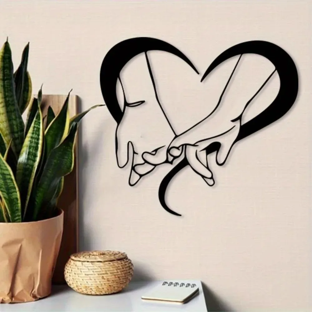 Vintage Interlocking Hands Heart Aluminum Wall Art 12x16 Inch Waterproof Powder Coated Home Living Room Bedroom Rustproof Gift