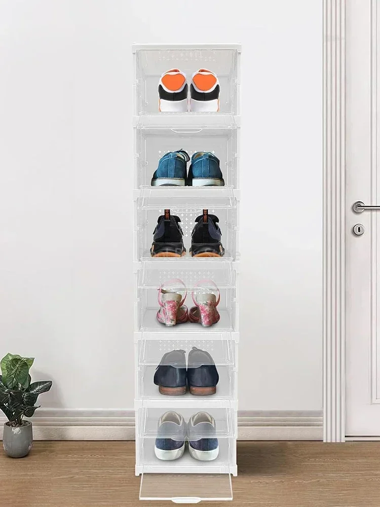Stackable Shoe Racks 3/6 Layer Plastic Transparent Sneaker Storage Box Living Room Shoe Cabinet
