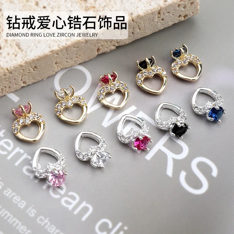 10 Stück Nail Art Super Sparkle Zirkon Ringe geformte Designs Charms 8x11mm Herz Diamantringe Charms Schmuck für Nägel Zubehör