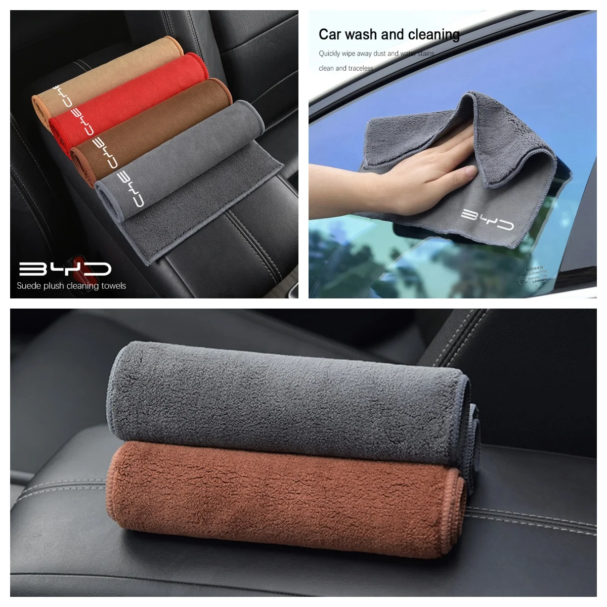 Microfiber Car Cleaning Wash Towel For BYD Atto 3 Seal Dolphin Han Tang Water‑Absorbent Lint‑Free Car Drying Cloth Auto Care Acc