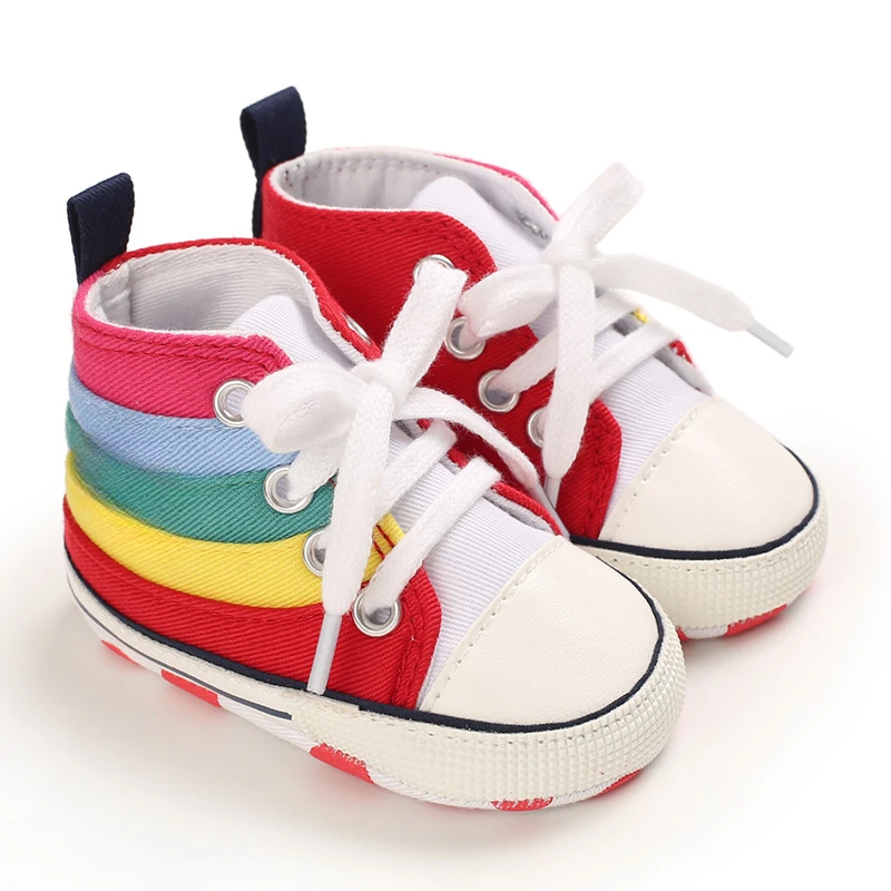 

Baby Girls Baby Boys Shoes Rainbow Colors Canvas Sneakers Anti-slip Newborn Infant Toddler Crib Shoes Soft Sole First Walkers