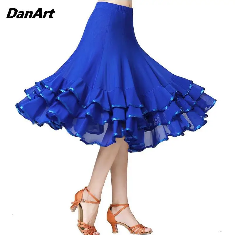 Moderne Dansrok Mesh Swing Rok Latin Dansrok Dames Wals Performance Jurk Salsa Tango Dans Oefenpak
