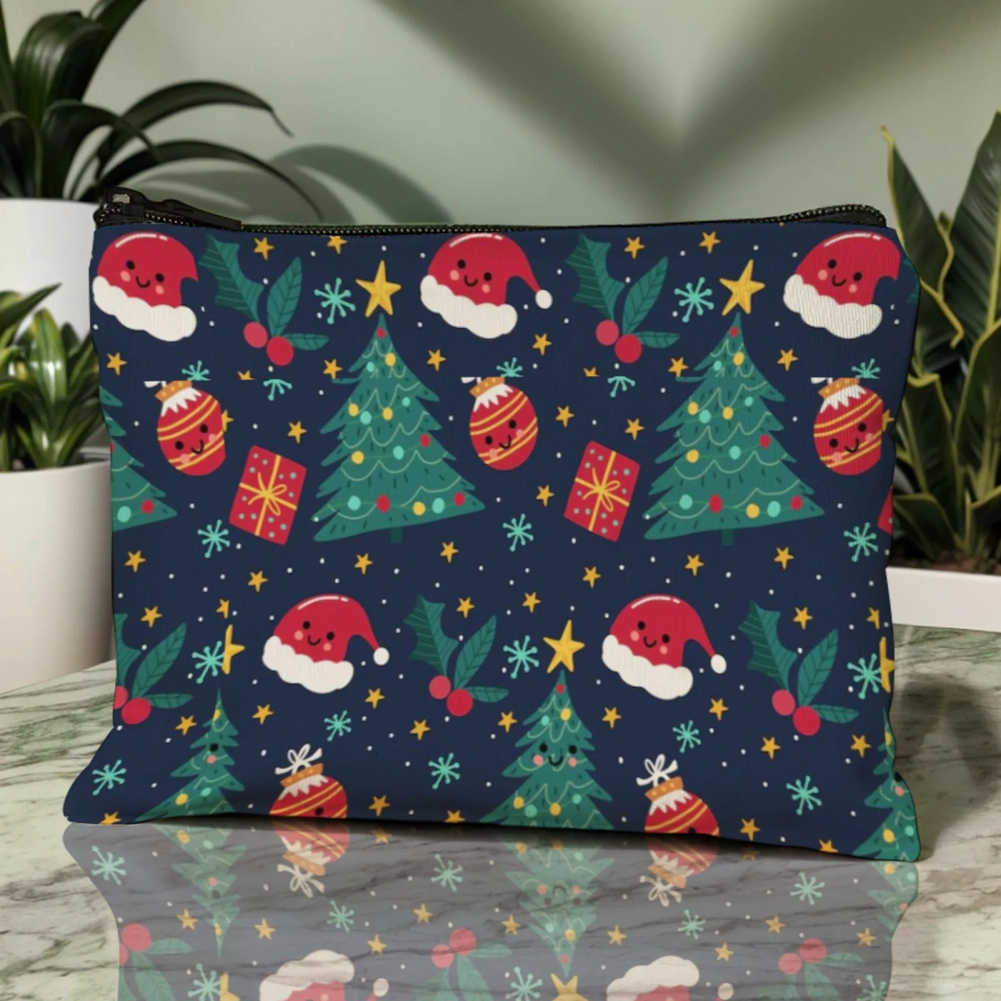 Practical Christmas-themed Cosmetic Bag Cheerful Art Durable Canvas for Ugly Sweater Parties & Daily Travel Use Post-Holiday