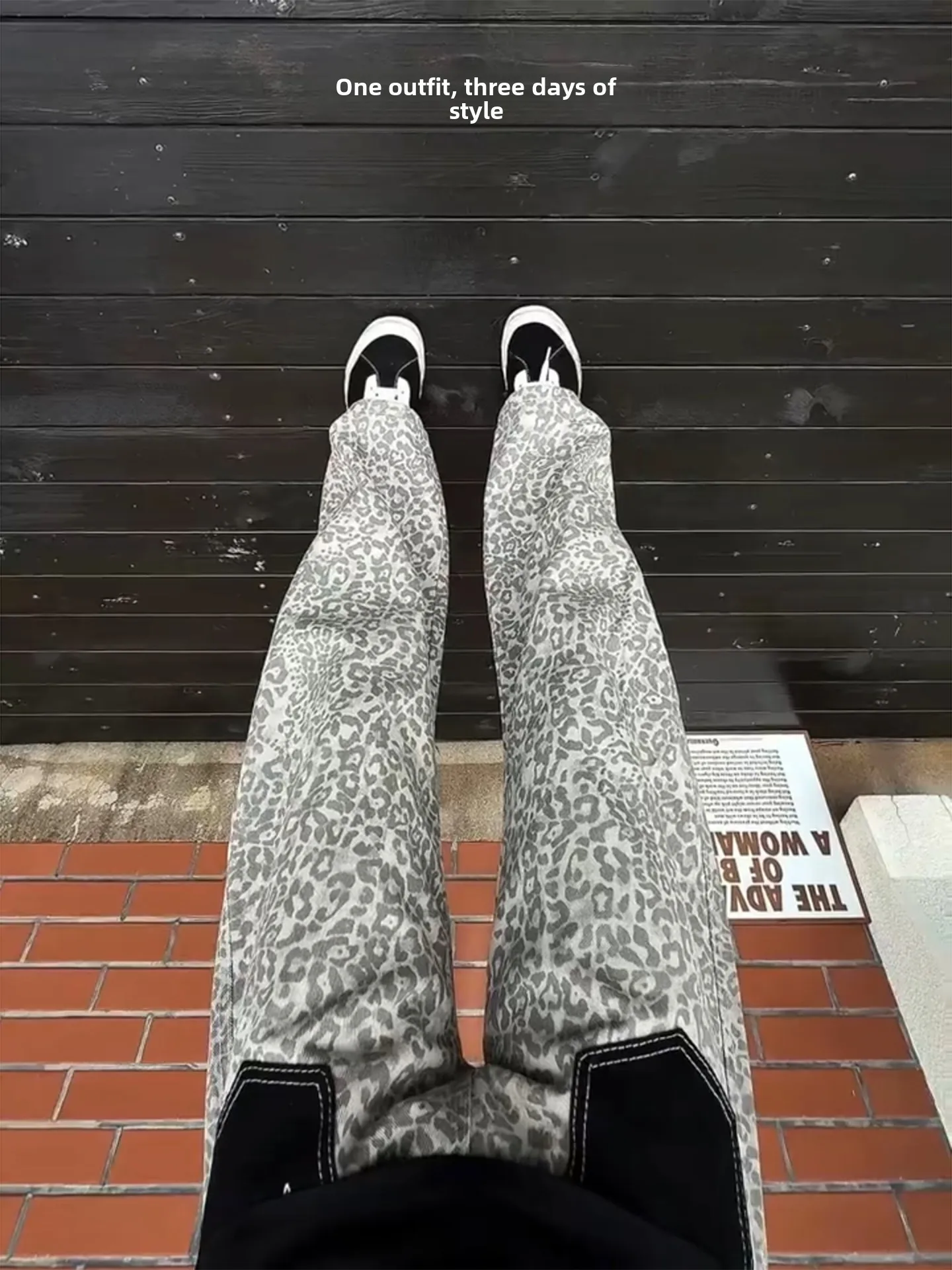 American Retro Leopard Print Denim Pants Wide Leg Patched Workwear Trousers for Men And Women Spring Summer Autumn Winter