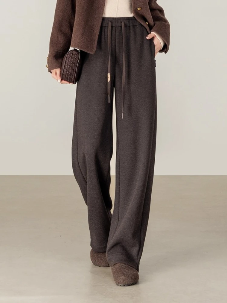 SENTUBILA Knitted Long Pants for Woman 2025 Autumn Winter Loose Pant Casual Drawstring Elastic Waist Female Trousers 154KA2440