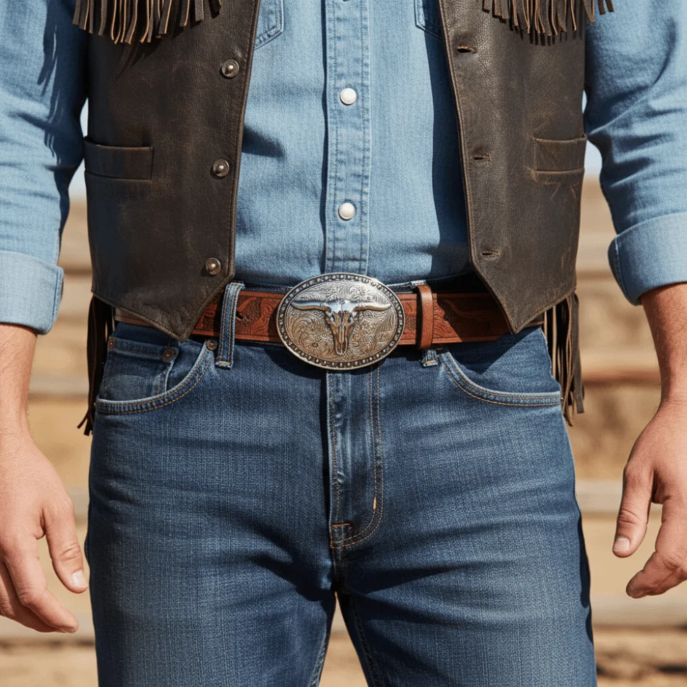 Luxury Carved Western Cowboy Belt Retro Cow Head Buckle Embossed Belt Vintage PU Leather Belt For Man Women