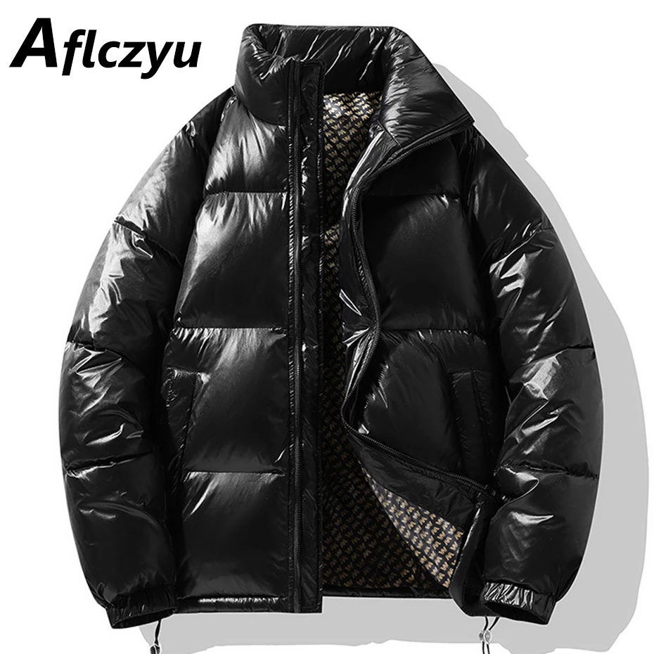 

Winter Down Jacket Men Solid Color Bright Down Coats Fashion Casual Thick Warm Padded Jackets Male Stand Collar Jacket