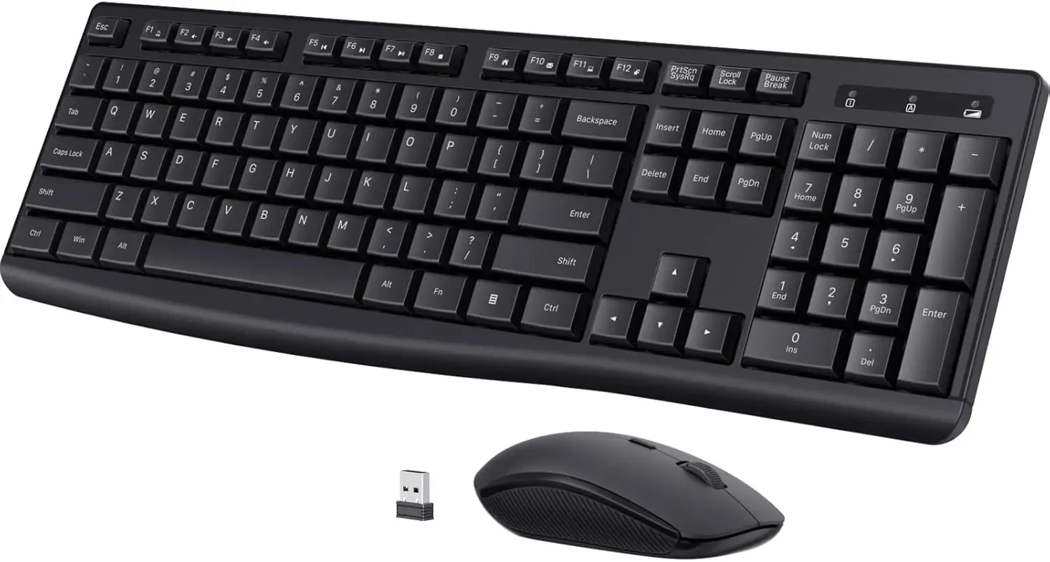 

2.4G Wireless Keyboard and Mouse Combo, 3-Level DPI, Slim Ergonomic, Plug & Play for PC Laptop