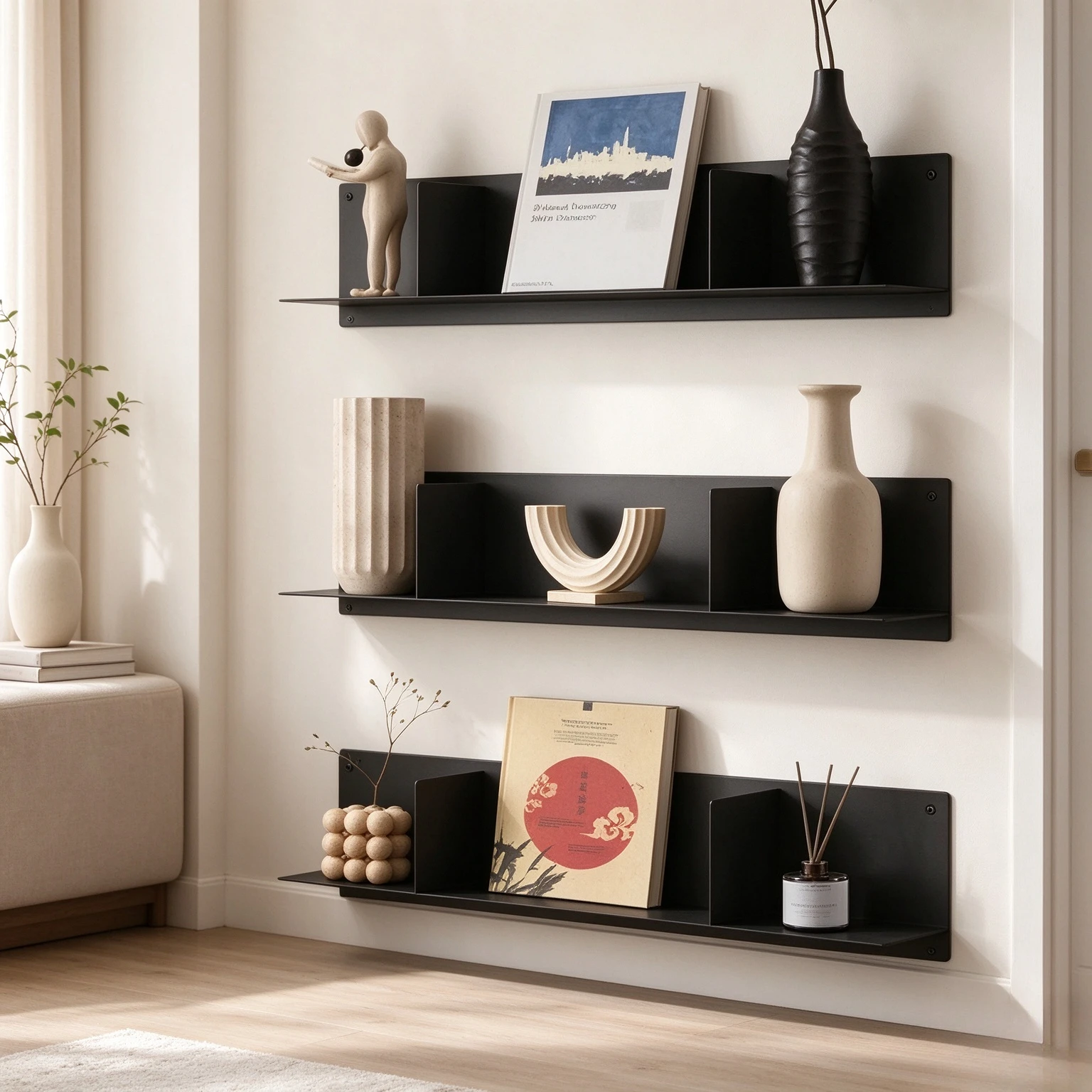 Iron Floating Shelf, Wall Mounted Kitchen Storage Organizer and Display Board for Living Room and Apartment Wall Storage