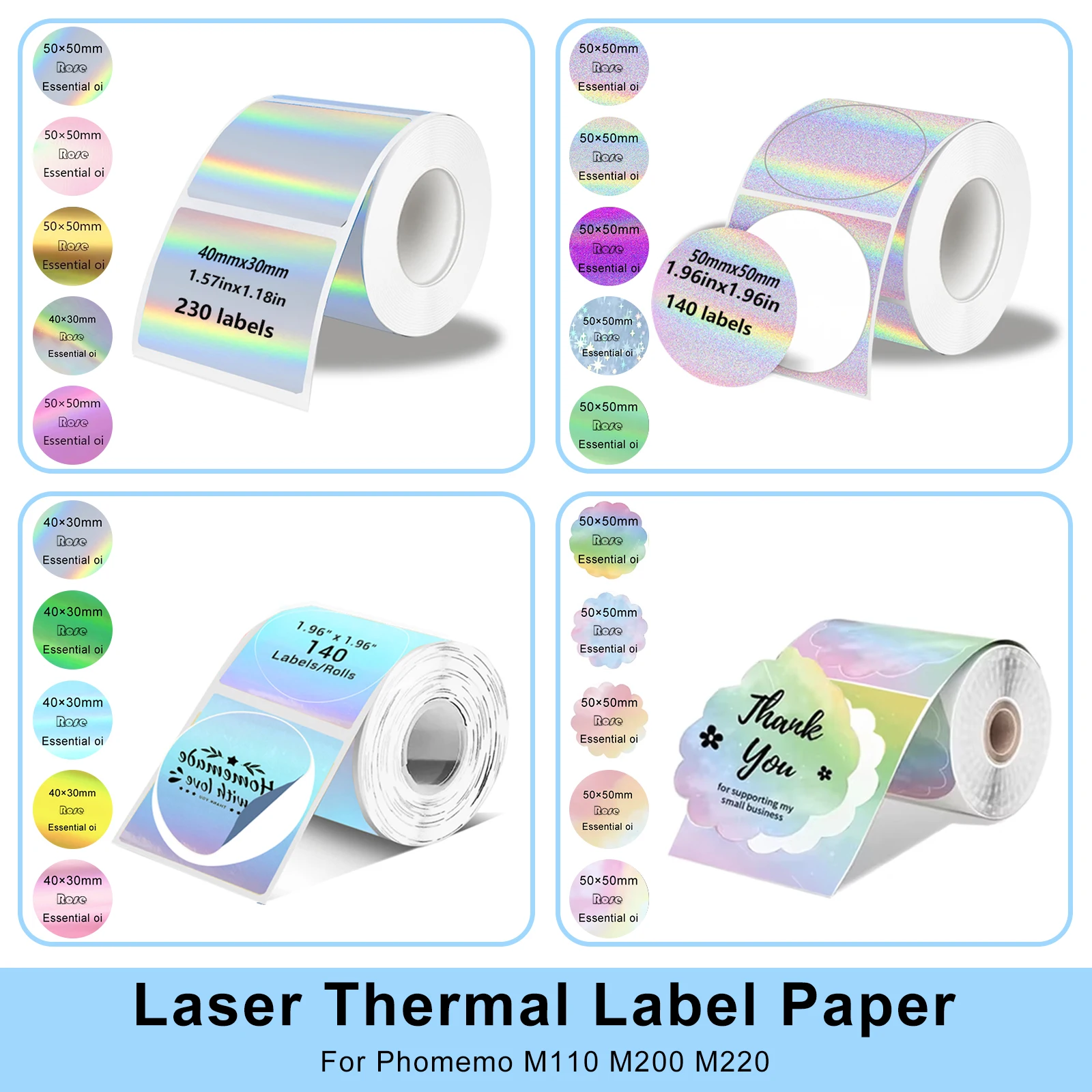 

1Roll Laser Transparent Thermal Adhesive Label Roll Compatible for Phomemo M110 M200 M120 M220 E210 P50 DETONG P1 Label Printer