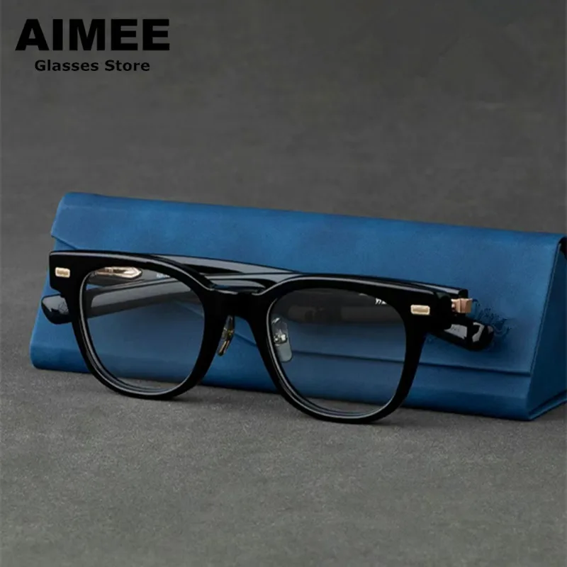 Designer Square Titanium Acetate Glasses Frame Japanese Handmade Men Women Prescription Eyeglasses Optical Blue Light Spectacles