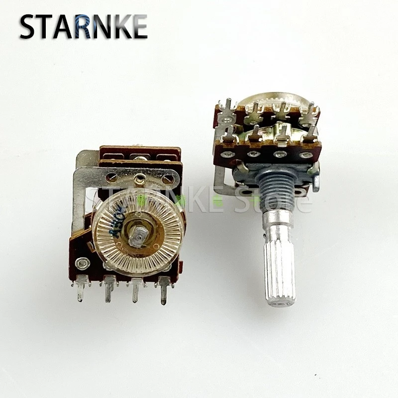 2PCS 16-type 8-pin Double A50K With Equal Sound tap, step-by-step Audio Amplifier Volume potentiometer, Shaft Length 25MM