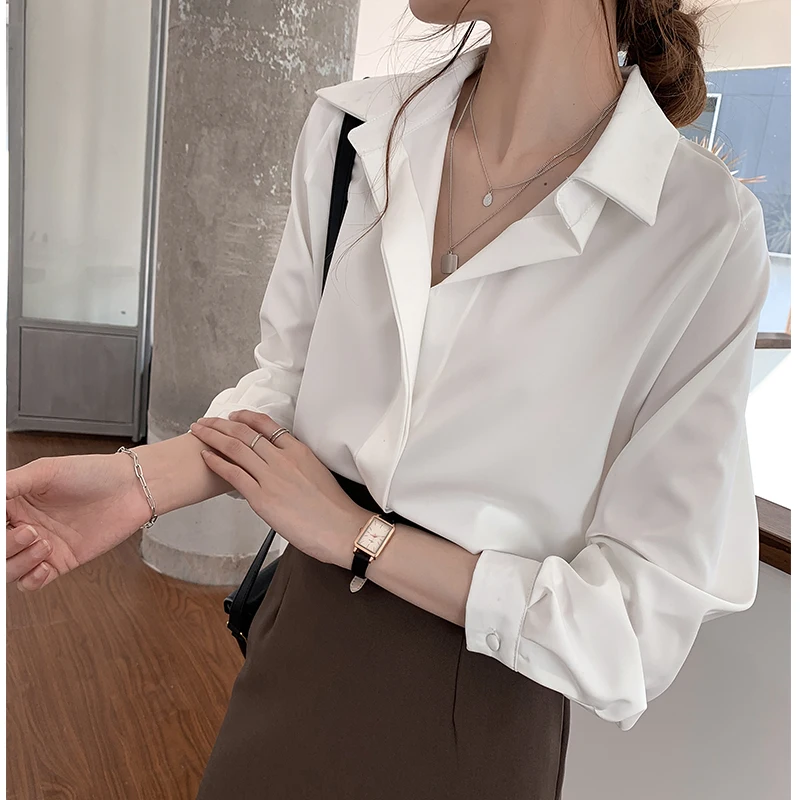 Witte Chiffon Lange Sve irt vrouwen Losse Werkkleding Lente Herfst Nieuwe Sle Grote Maat Top Formele irt Koreaanse Pendelen Sle