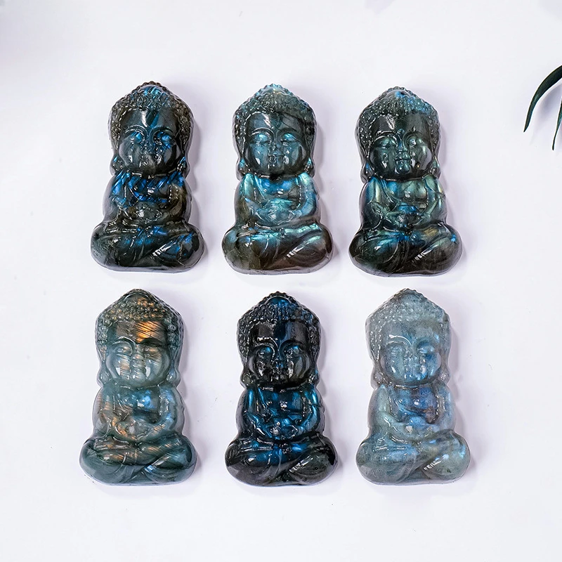 

Natural Stone Labradorite Buddha Statue, Raw Mineral, Grey Blue Moonstone, Carved Quartz, Healing Crystals, Palmstones Amulet