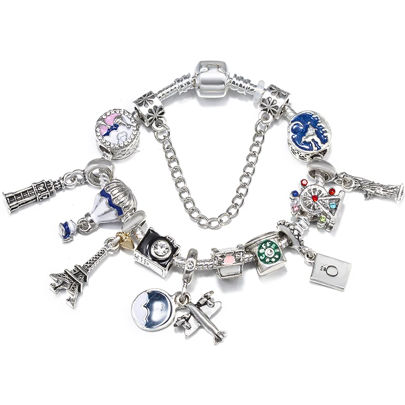 Romantic Tower Aircraft Charm Bracelet For Women With Crystal DIY Beads Pendants Bracelet High-Quality Jewelry Dropshipping