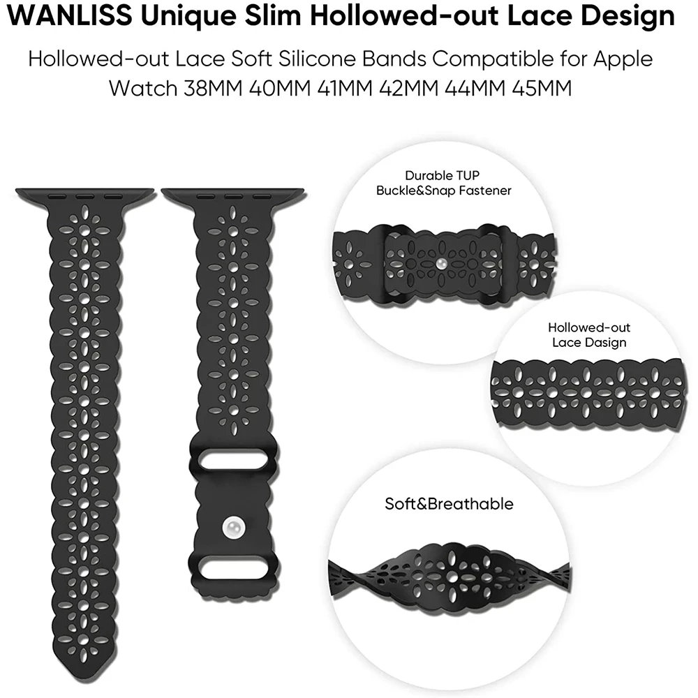 

Silicone Strap for Apple Watch Band 45mm 41mm 44mm 40mm Carving Hollow Breathable Bracelet iWatch Series 6 5 4 SE 7 42mm 44mm