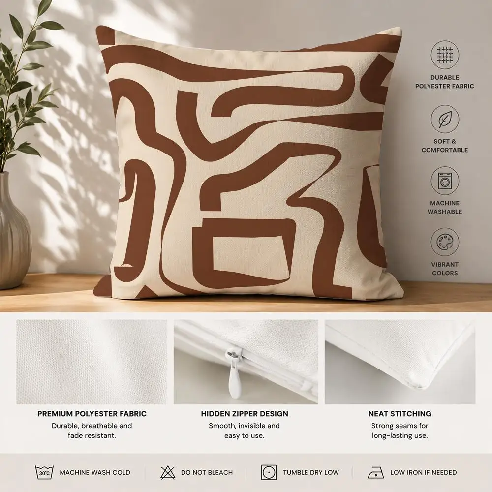 Modern Creamy White Brown Cushion Cover 40x40cm Square Decorative Sofa Cushion Cover Bedroom Living Room Home Decor Gift
