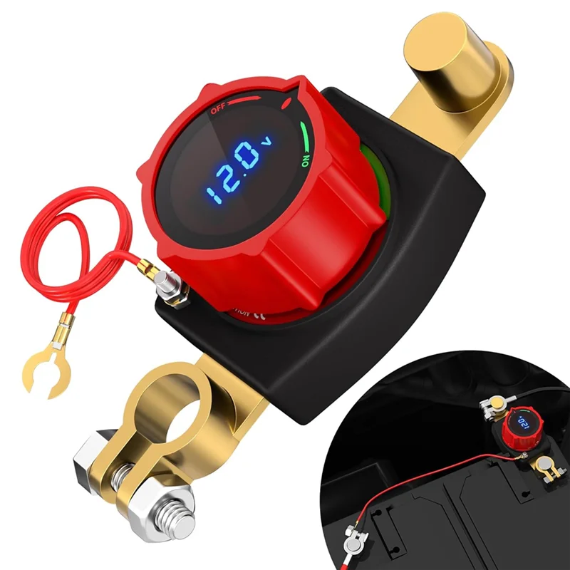 A25F-Car Battery Cut Off Switch 300A Side Post 12V Negative On/Off LED Voltage Display Battery Disconnect Switch