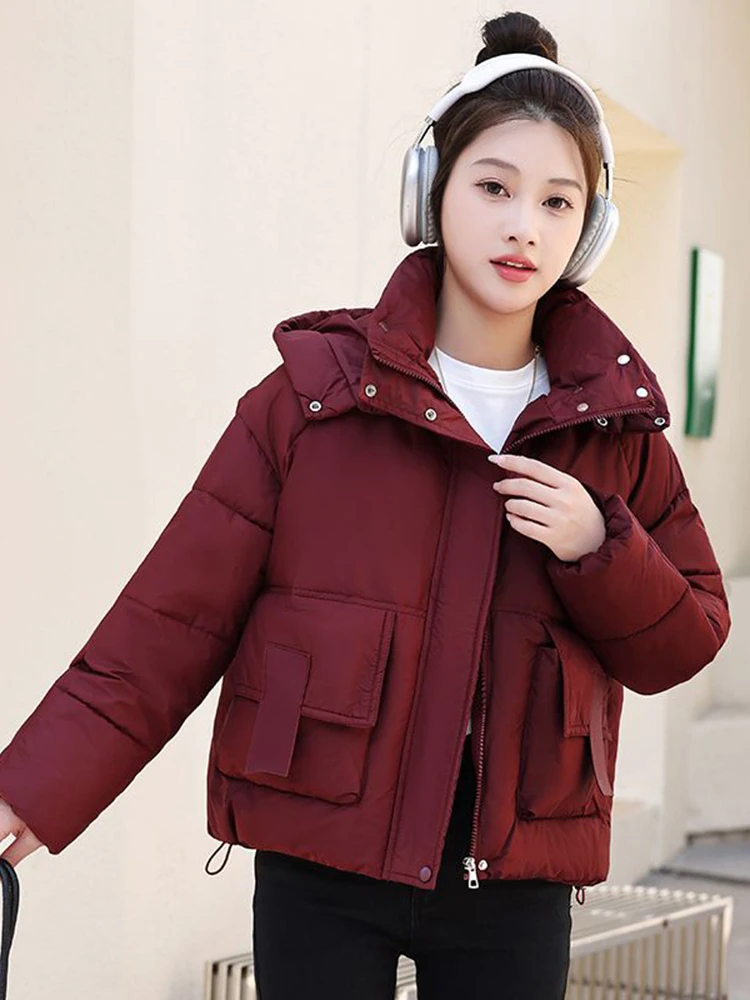Winter 2022 Neue Thermo Jacke Frauen Tasche Casual Zipper Strickjacke Mit Kapuze Baumwolle gefütterte Verdickt Warme Schnee Tragen Mantel
