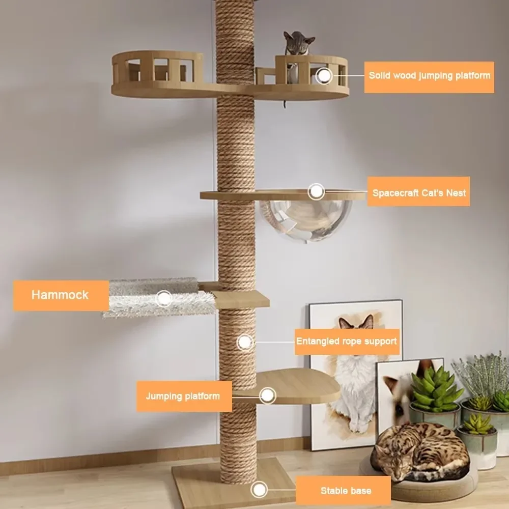 Torre per gatti da pavimento a soffitto con tiragraffi amaca centro attività gattino arrampicata giocattolo torre per mobili per animali domestici