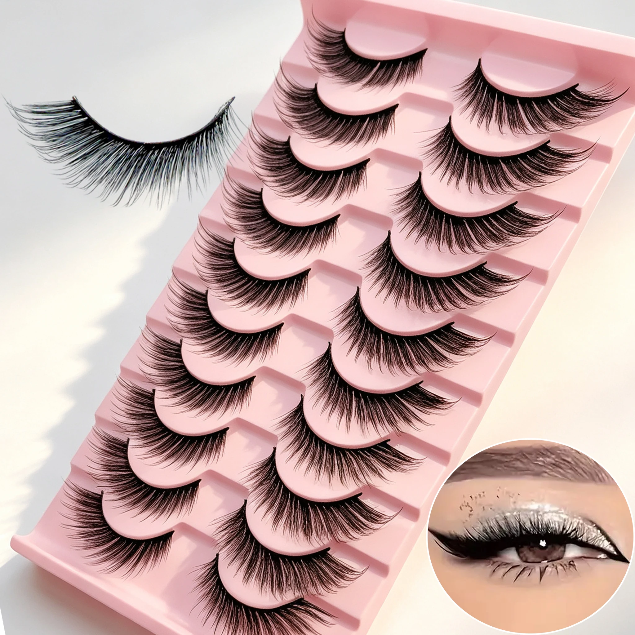 10 Pairs Cat Eye Fox Eye False Eyelashes Fluffy Volume Elongated Outer Corner Fake Lashes Reusable For Daily Cosplay Eye Makeup