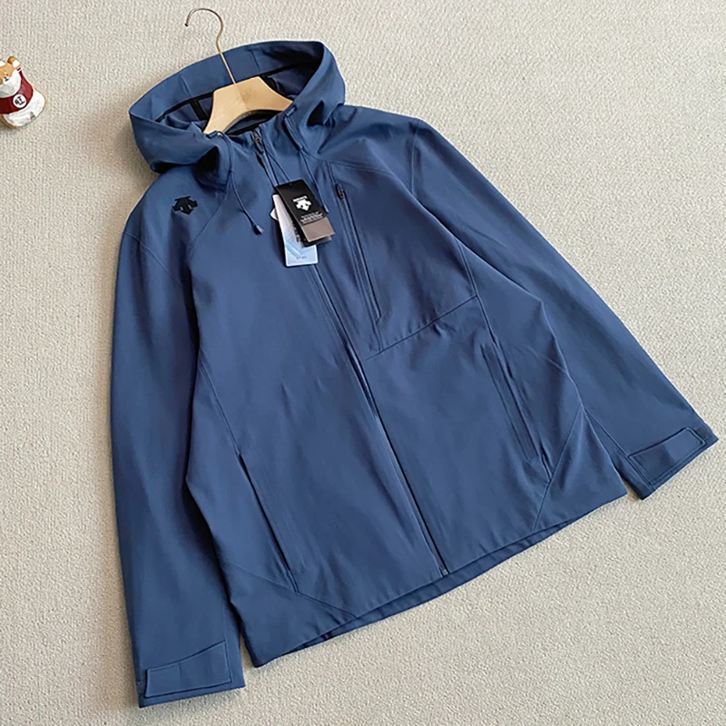 Solid Color Seamless Glue Jacket Stand Collar Long Sleeve Hooded Jacket 2026 Autumn Fashion men's New Style DESCENTE