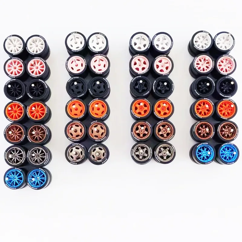 10 Sets 12.7mm 1/64 Wheels Sets Work S1 DH BBS LMR CE28 Rubber Tires Rims Tyres Modify Parts for 1:64 HW Diecast Car Model