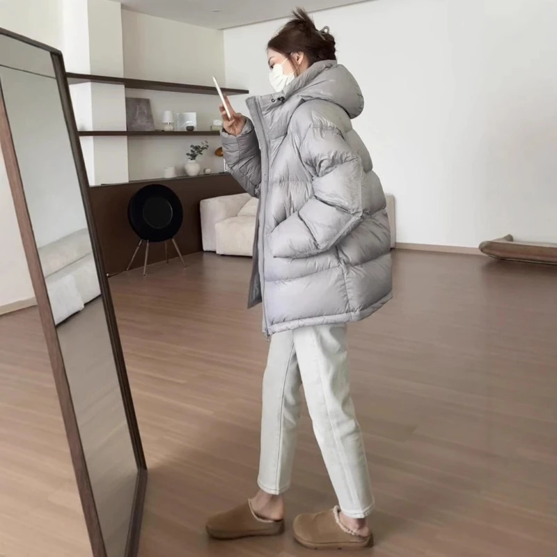 

Korean Hooded Down Jacket 2025, Oversized Lightweight Puffer for Petite Women White Duck Feather Winter Coat