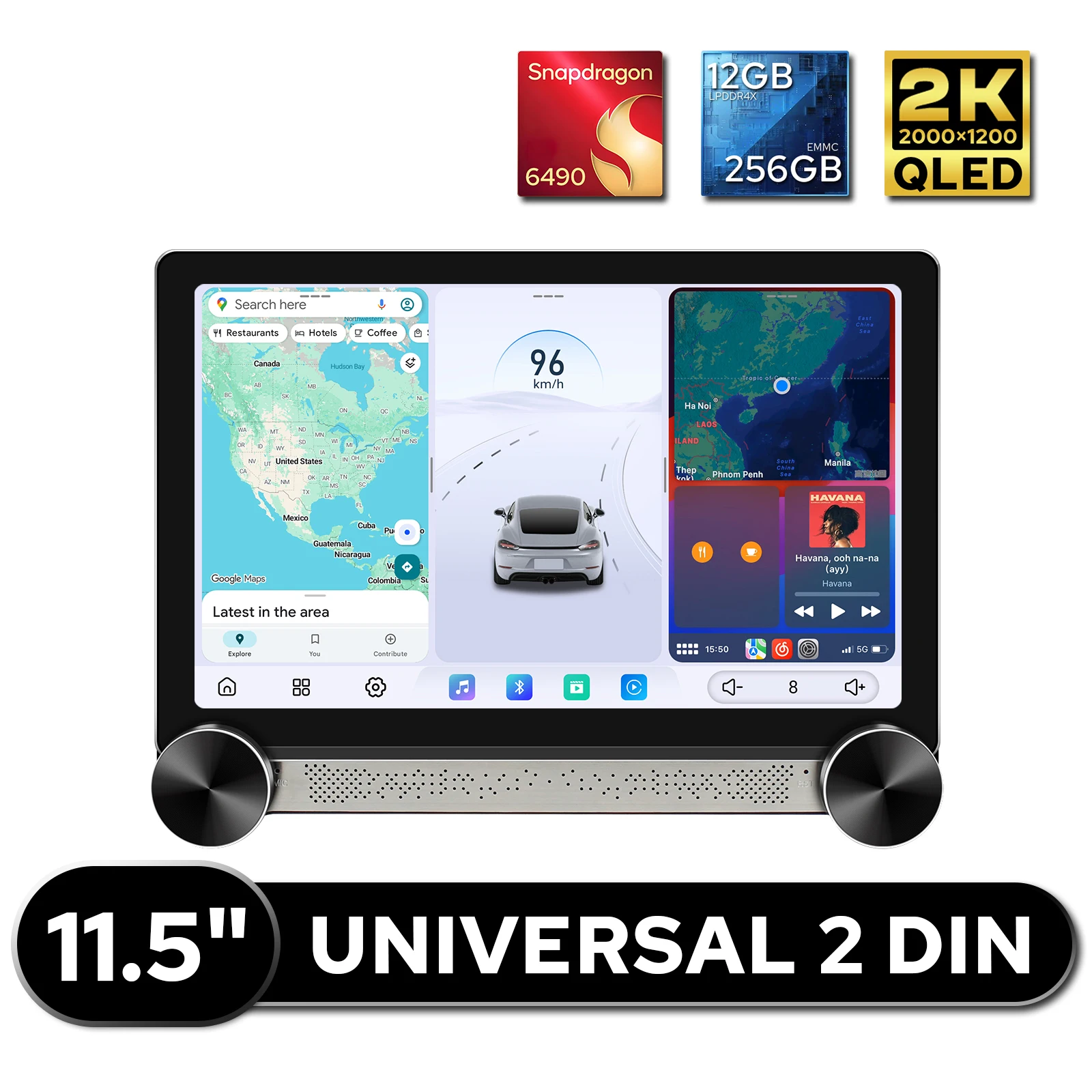 QCM6490 11.5 Inch Android Car Stereo 12GB 256GB Wireless CarPlay Android Auto with Volume Knob Universal Radio DSP Head Unit